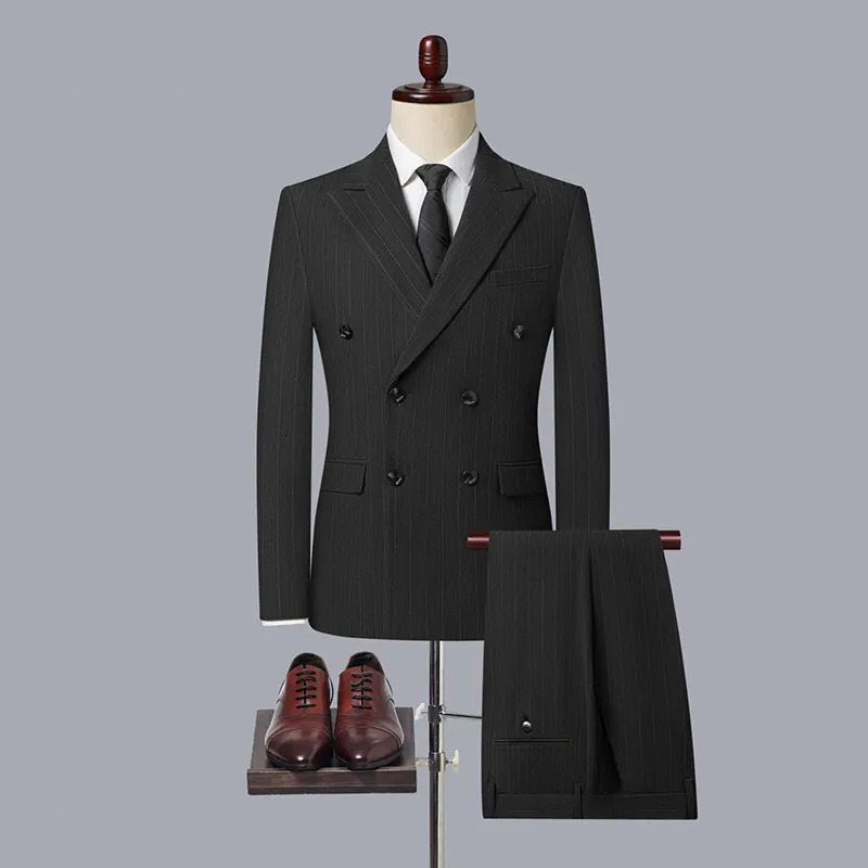 2025 Korean High Quality DoubleBreasted British Style Slim Business Suit TwoPiece Set Trousers 250520Z