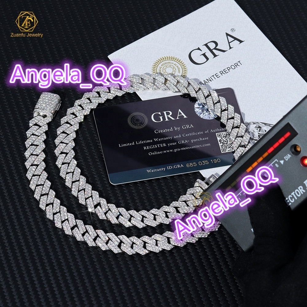 Wholesale Mens 925 Silver Monaco Necklace Hip Hop Oro Laminado 12mm Miami Curb Cuban Link Chain for Men