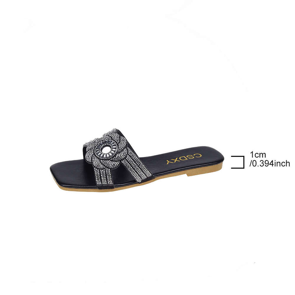 Water Diamond Flower Flat 2024 Outdoor Beach Leisure Comfortable One Word Wear resistant Slippers