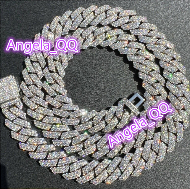 Wholesale Custom 925 Silver 15mm Certificate Moissanite Diamond Original Cuban Link Chain Necklace Fine Jewelry