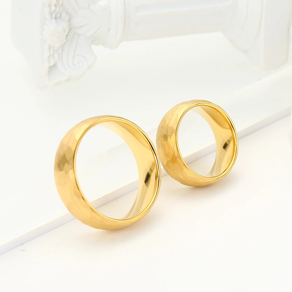 8mm Gold Color Hammered Tungsten Carbide Ring Domed Comfort Fit Engagement Ring Size 6-13 250529