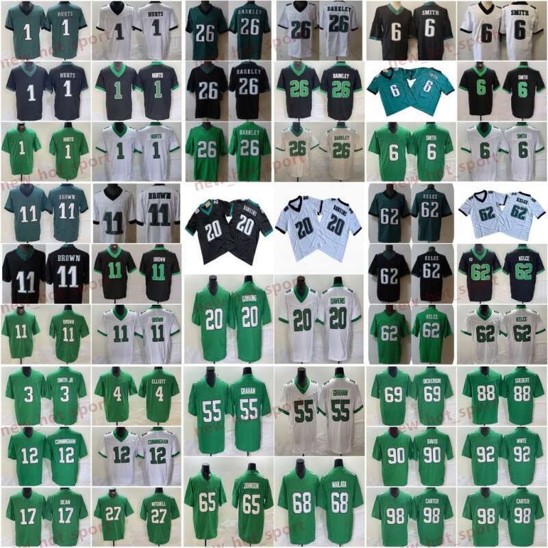 1 Jalen Hurts Football Jerseys 3 DeVonta Smith 4 Jake Elliott 6 DeVonta Smith 11 Brown 12 Randall Cunningham 17 Nakobe Dean 20 Brian Dawkins 26 Saquon Barkley Stitched