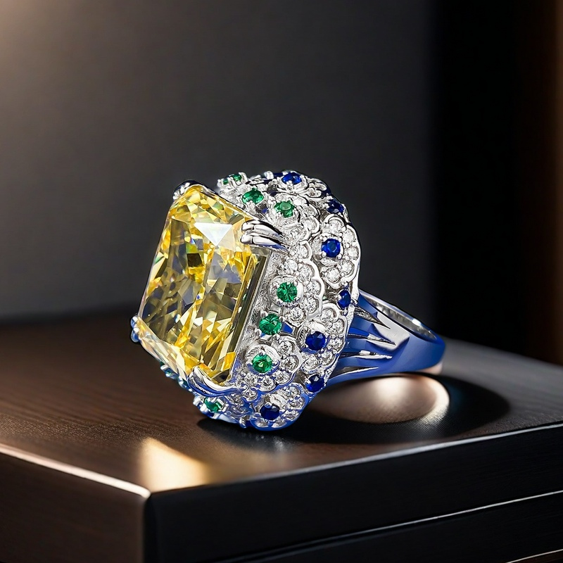 14*16 Radien Ice Flower cut Princess Ring S925 sterling Silver Deluxe inlay 15CT Crystal Yellow High-Carbon Diamond noble royal exclusive classic fash