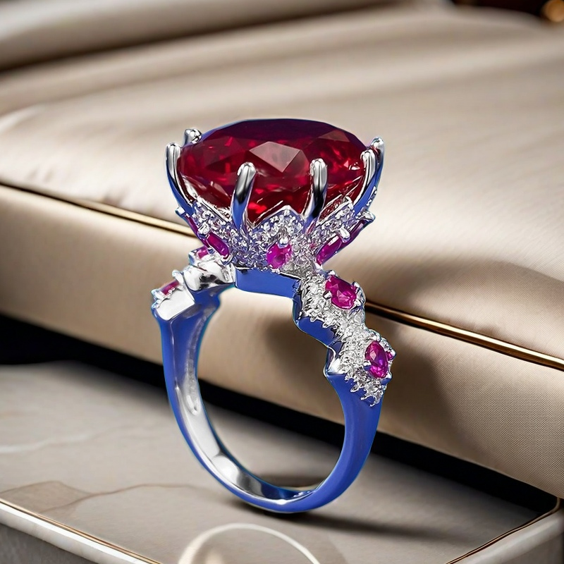 12*16 Red Rose love Ring S925 sterling Silver Deep Blood Red Handcrafted Luxurious Inlay High-Carbon Diamond Elegant Unconventional Design Fashionable
