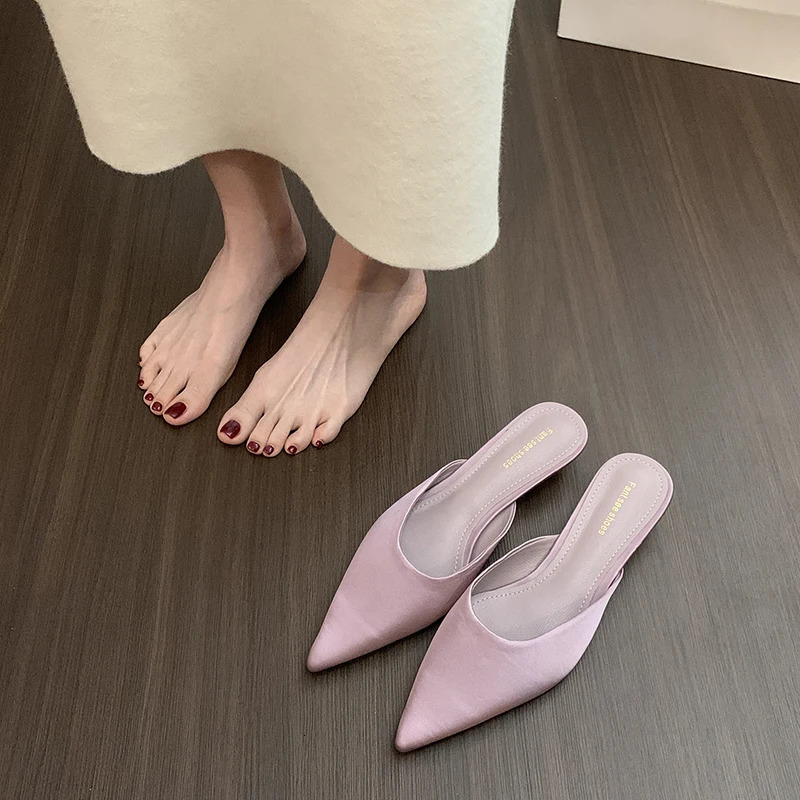 Summer Fashion Pointed Toe Mules Women Slippers Casual Dress Street Style Slides Ladies Slip On Shoes 250528