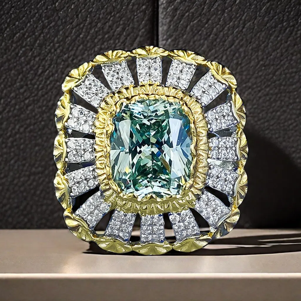 Buchiattelli 8*10 tourmaline green umbrella-type ring S925 sterling silver livestream best-sell fashionable personalized cocktail ring wedding preciou