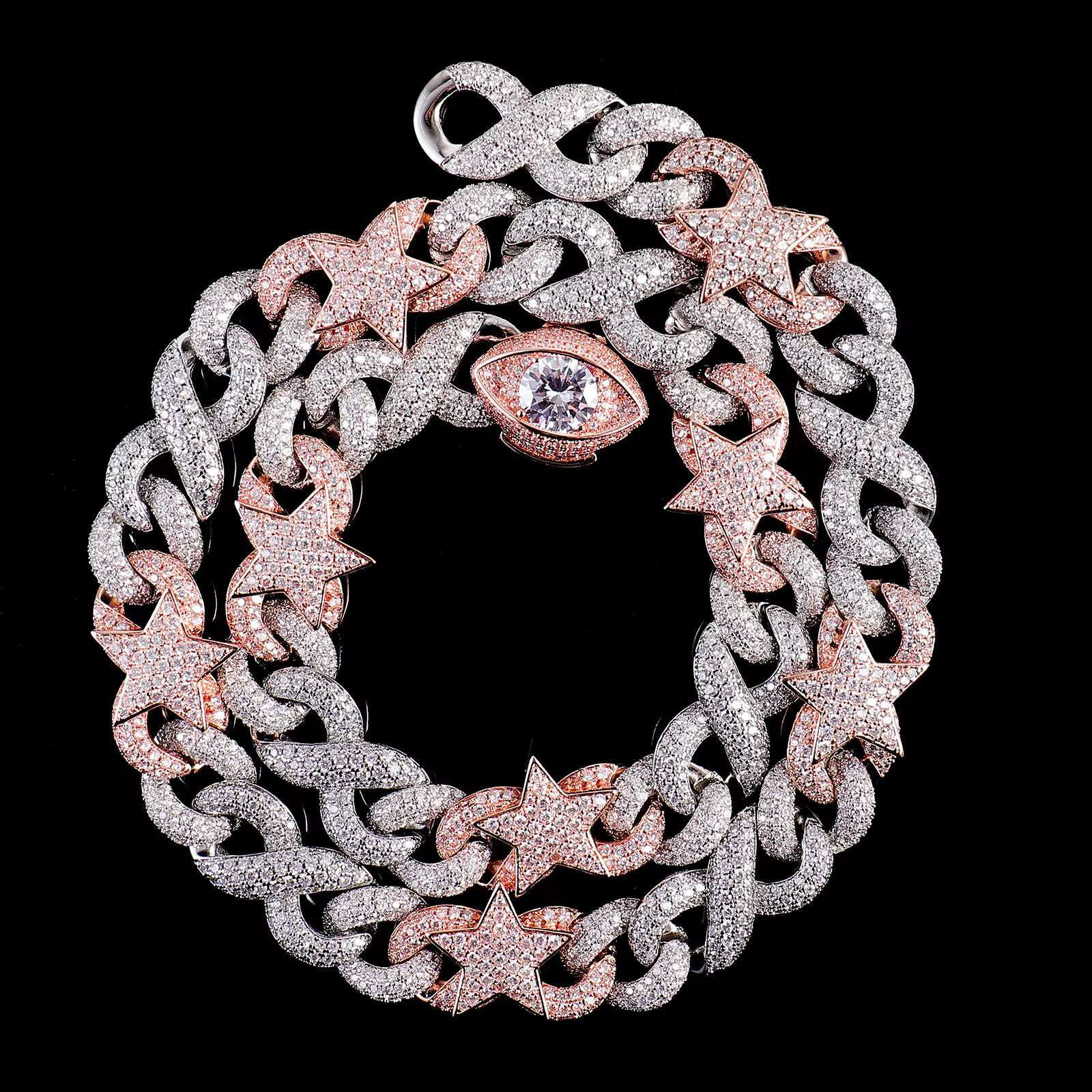Fine Jewelry Chain 925 Silver Rose Gold Plated Necklace Moissanite Cuban Link Hip Hop Cuban Chain Bracelet for Women