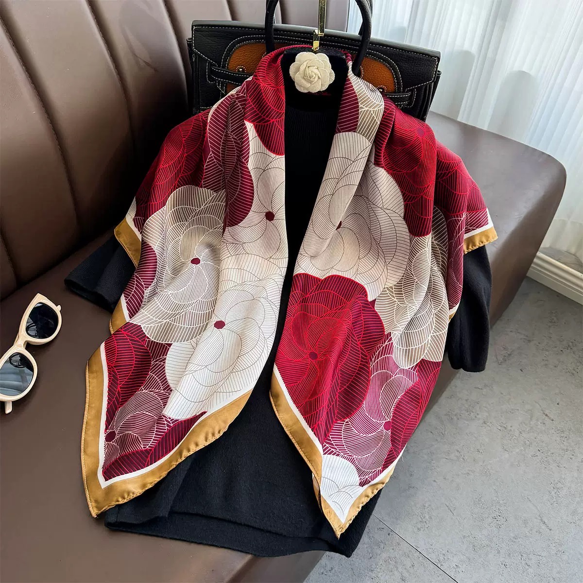 K879 2025 Korean version of the spring and summer print fashion style large square scarf outer shawl thin gauze scarf sun protection outer scarf