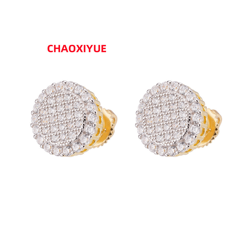 Fine Hip Hop Jewelry Iced Out Vvs Moissanite Gold White Gold Plated 925 Sterling Silver Round Stud Earrings for Men