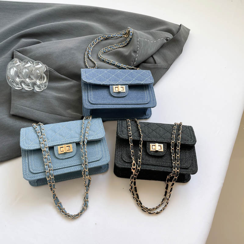 Denim Quilted Embroidered Small Square Bag For Shopping Bag Women 2025 Autumn Designer New Free Shipping Style Single Shoulder Lock Crossbody Bag Hand