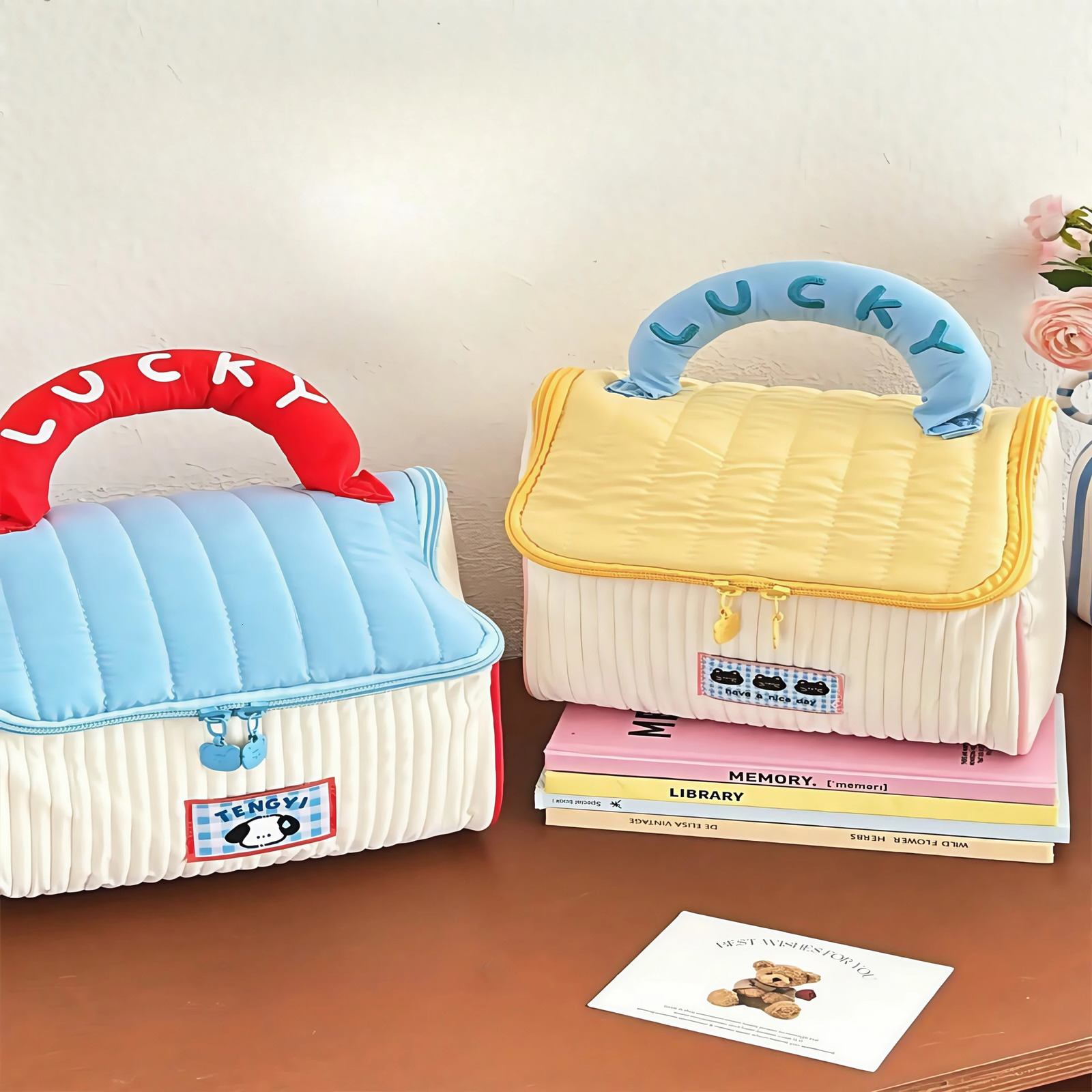 Cartoon pattern cute hut handbag girls large capacity cosmetic organizer portable handheld travel toiletry bag 250605