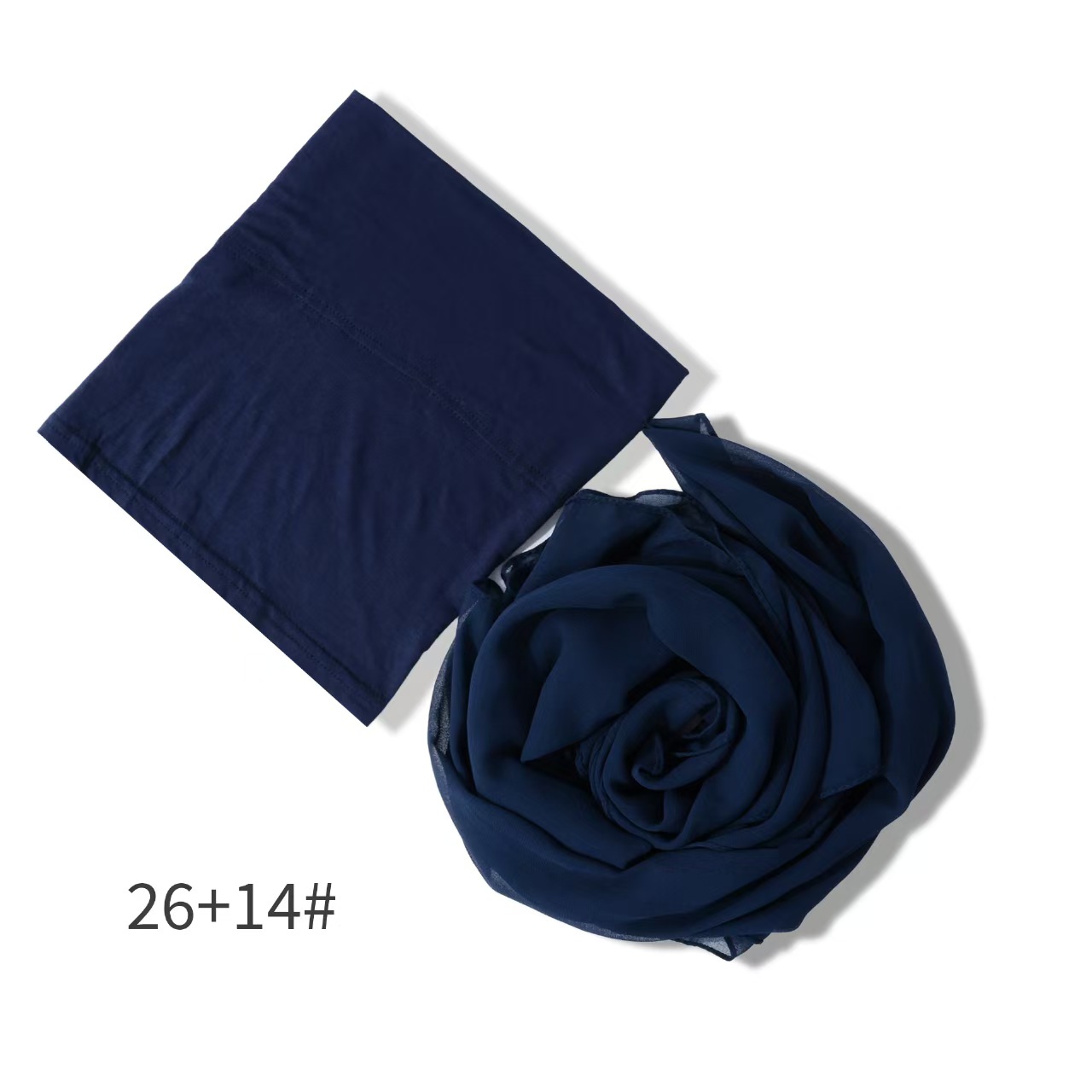 T849 new chiffon headscarf pleated drawstring hat set monochrome pearl scarf