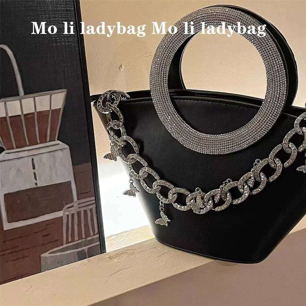 Designer Bag Glitter Shiny Dia Evening Ring Handle Women Handbag Textured Leather Bucket Wedding Party Clutch Purse Shoulder Bag