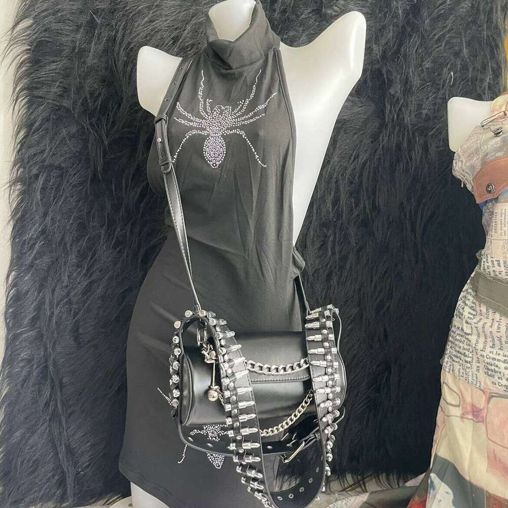 Designer Bag Black Gothic Handbag Y K Punk Leather Versatile Daily Crossbody Bag Message Tote Bags