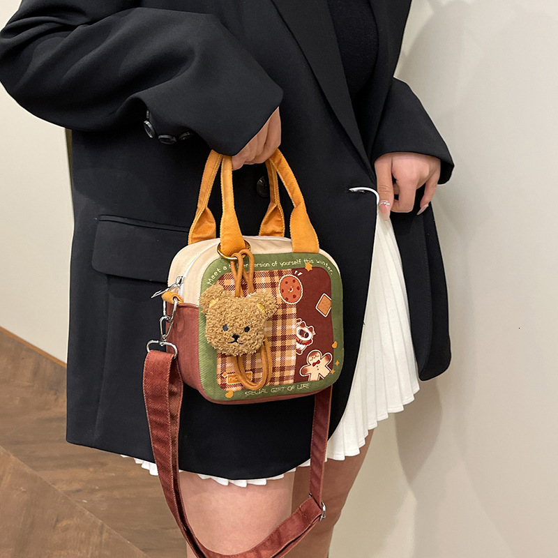 Ladies Handheld Grid Square Bag New Fashionable Korean fashion Canvas Bag Cartoon fashion Crossbody Bag Designer Women s Shoulder Bag