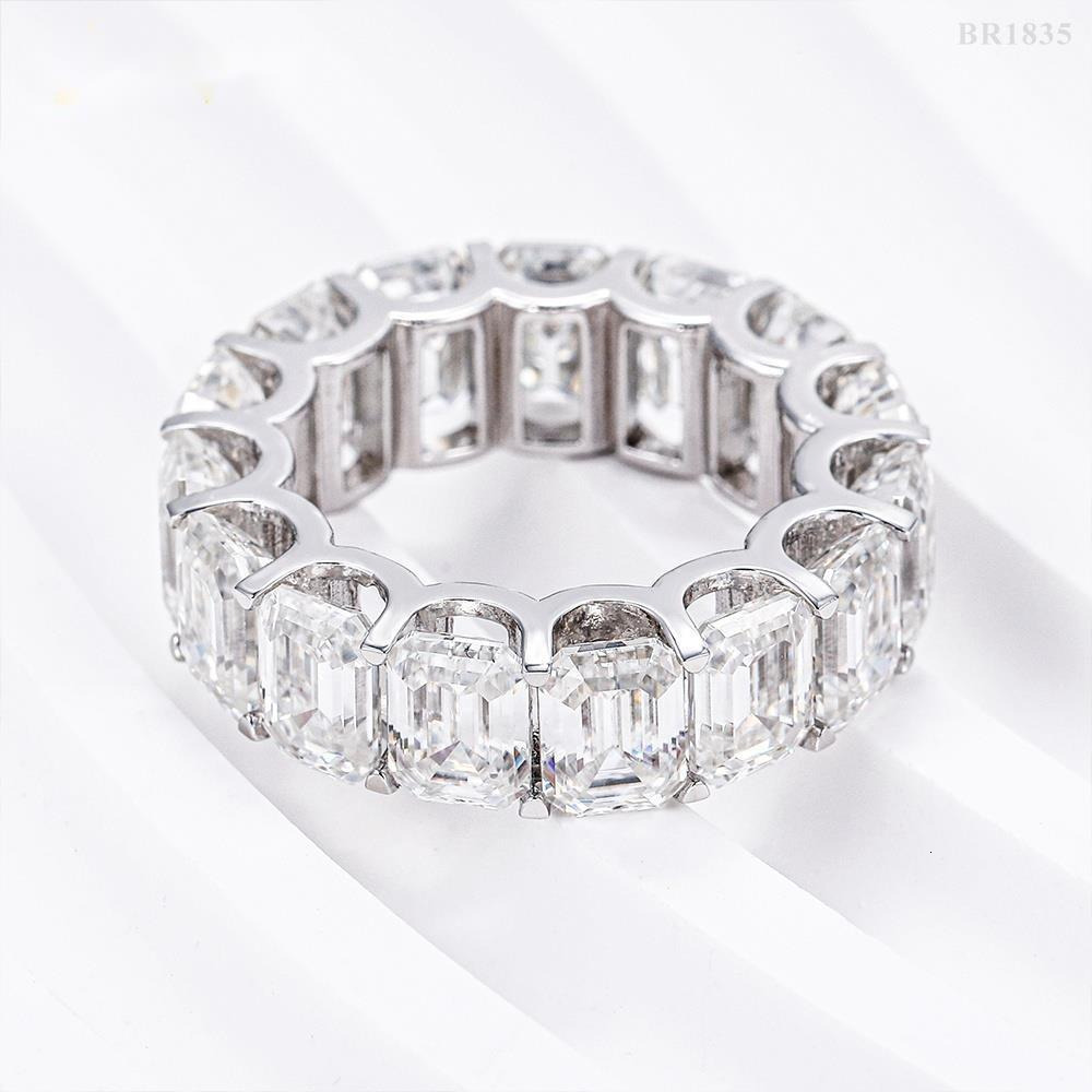 Fine Women Jewelry 925 Sterling Silver Pass Diamond Tester Emerald Cut Eternity Moissanite Ring Engagement Band Ring