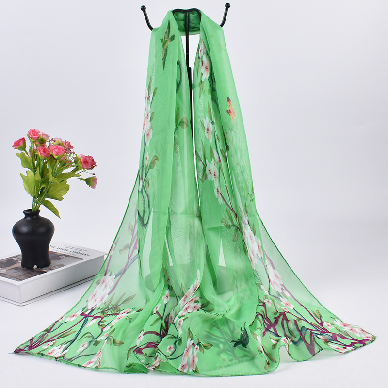 K884 New summer fashion and versatile peach blossom pattern printed thin small gauze scarf for women chiffon scarf breathable scarf