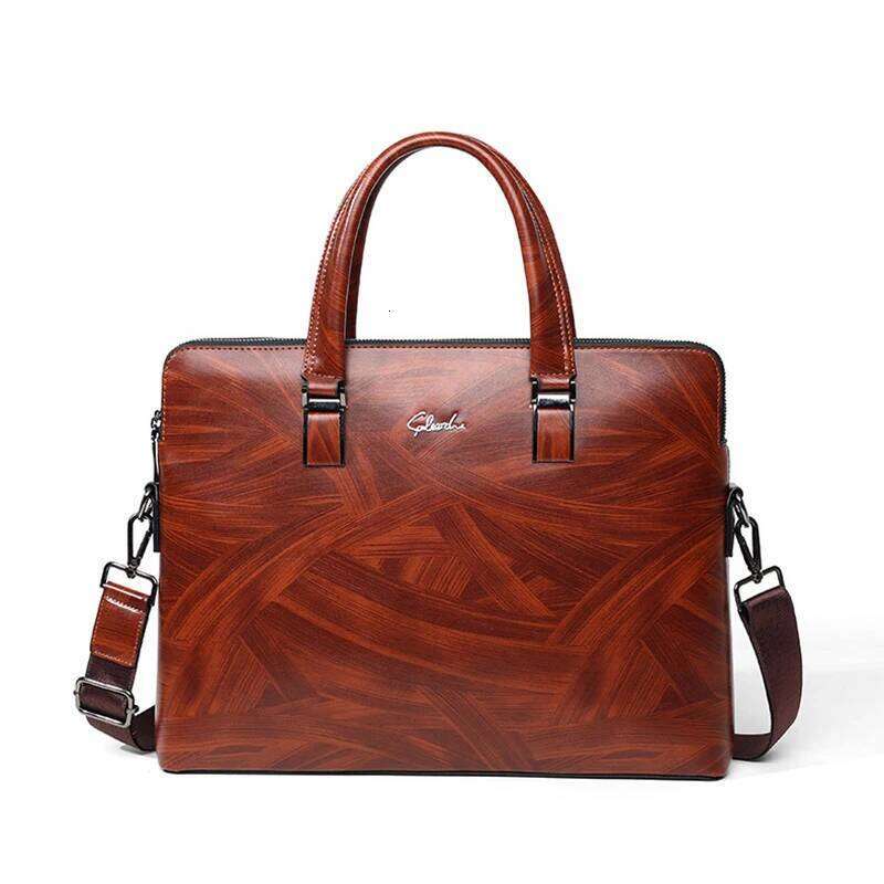 Designer Bag Wood Texture Briefcase PU Leather Men S Handbag Executive Document Office Shoulder Portfolio Business Crossbody Side Bag