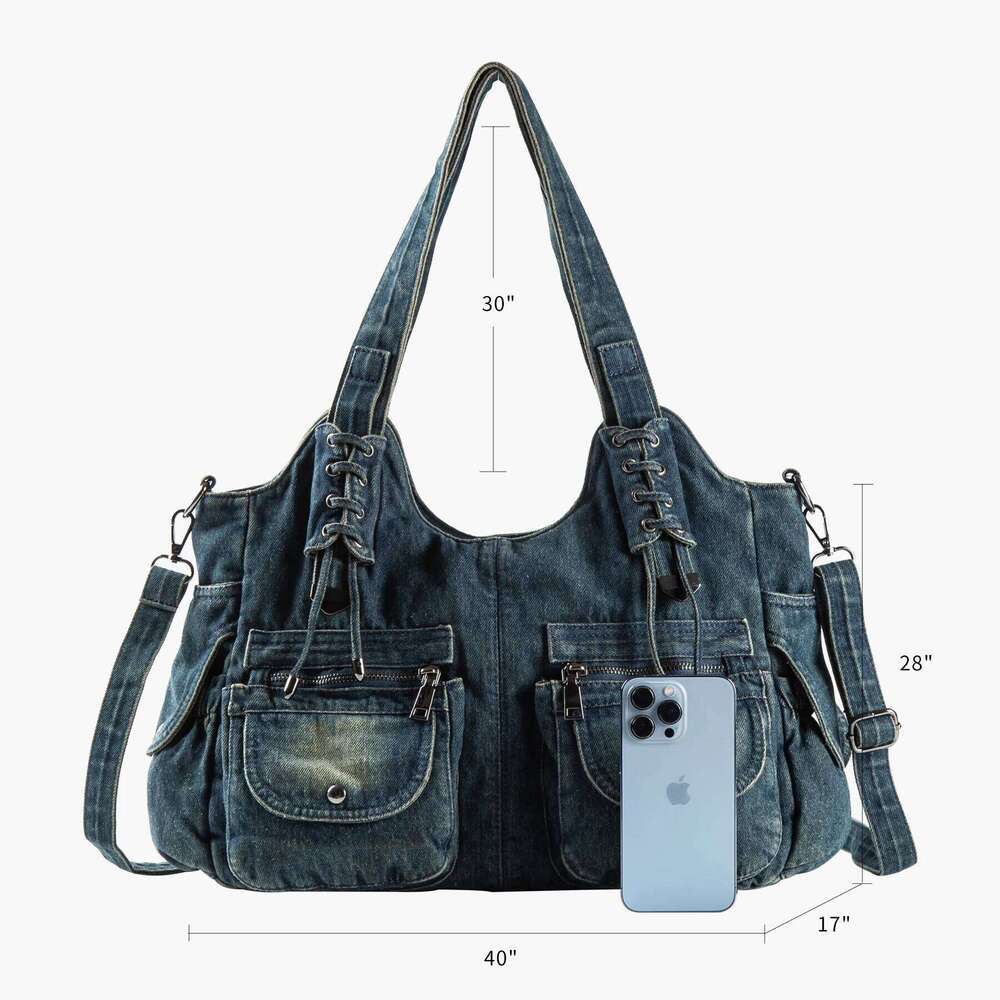 Designer Bag Ipinee Fashion Women Vintage Casual Denim Handbag Lady Large Capacity Jeans Tote Weave Tape Creative Shoulder Messenger Bag