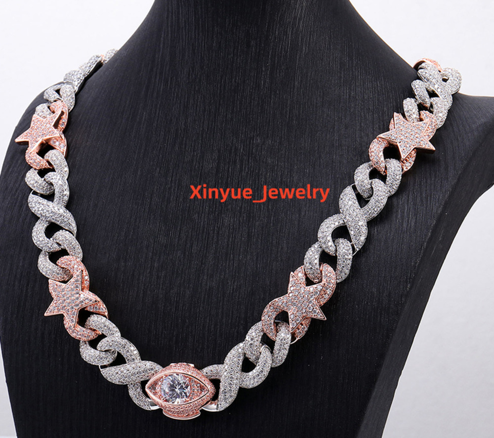 Fine Jewelry Chain 925 Silver Rose Gold Plated Necklace Moissanite Cuban Link Hip Hop Cuban Chain Bracelet for Women