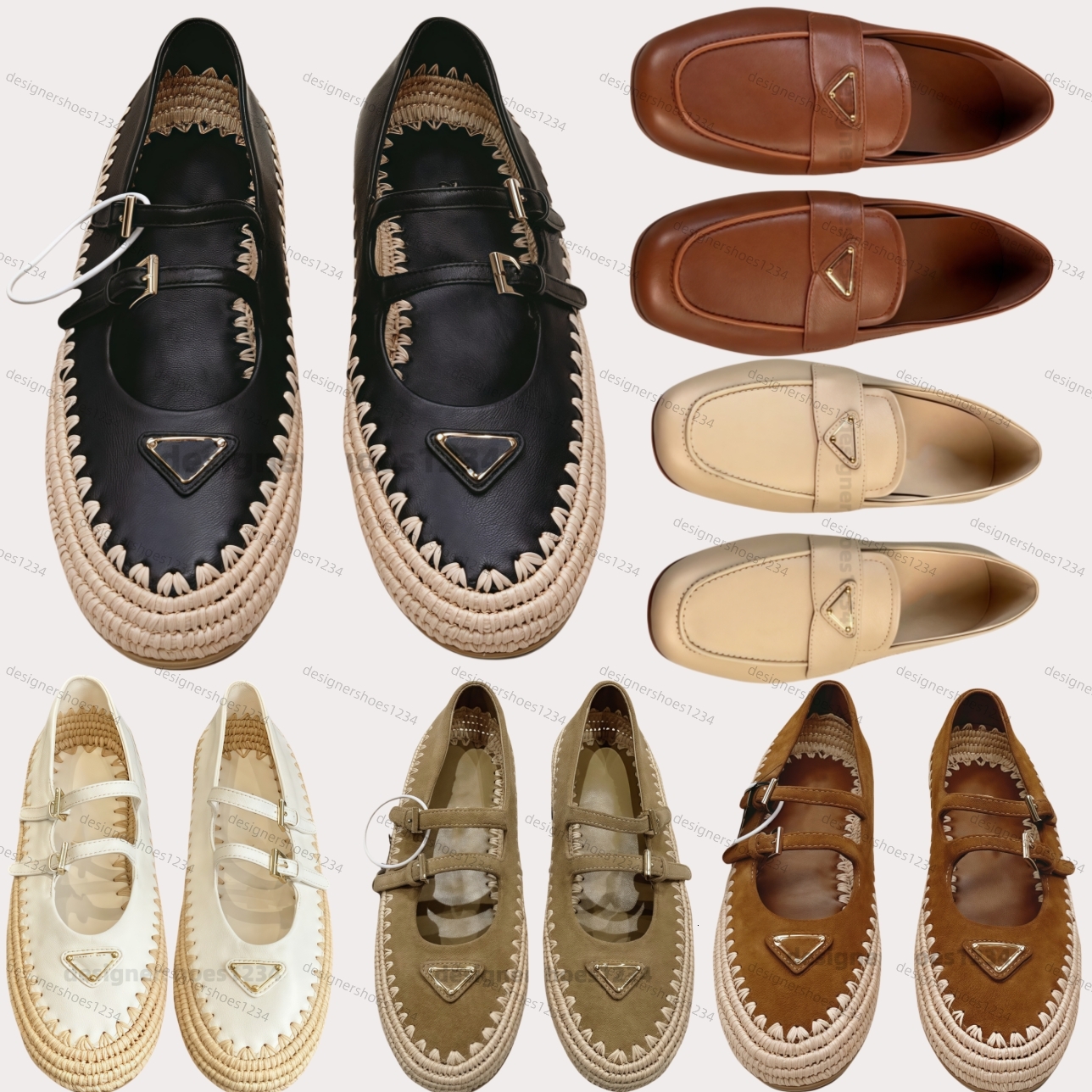 2025 designer shoes women Top quality Round-toe Mary Jane flat Ballet Flat strap buckle Leather loafers womens woven shoes designer dress shoes Black white