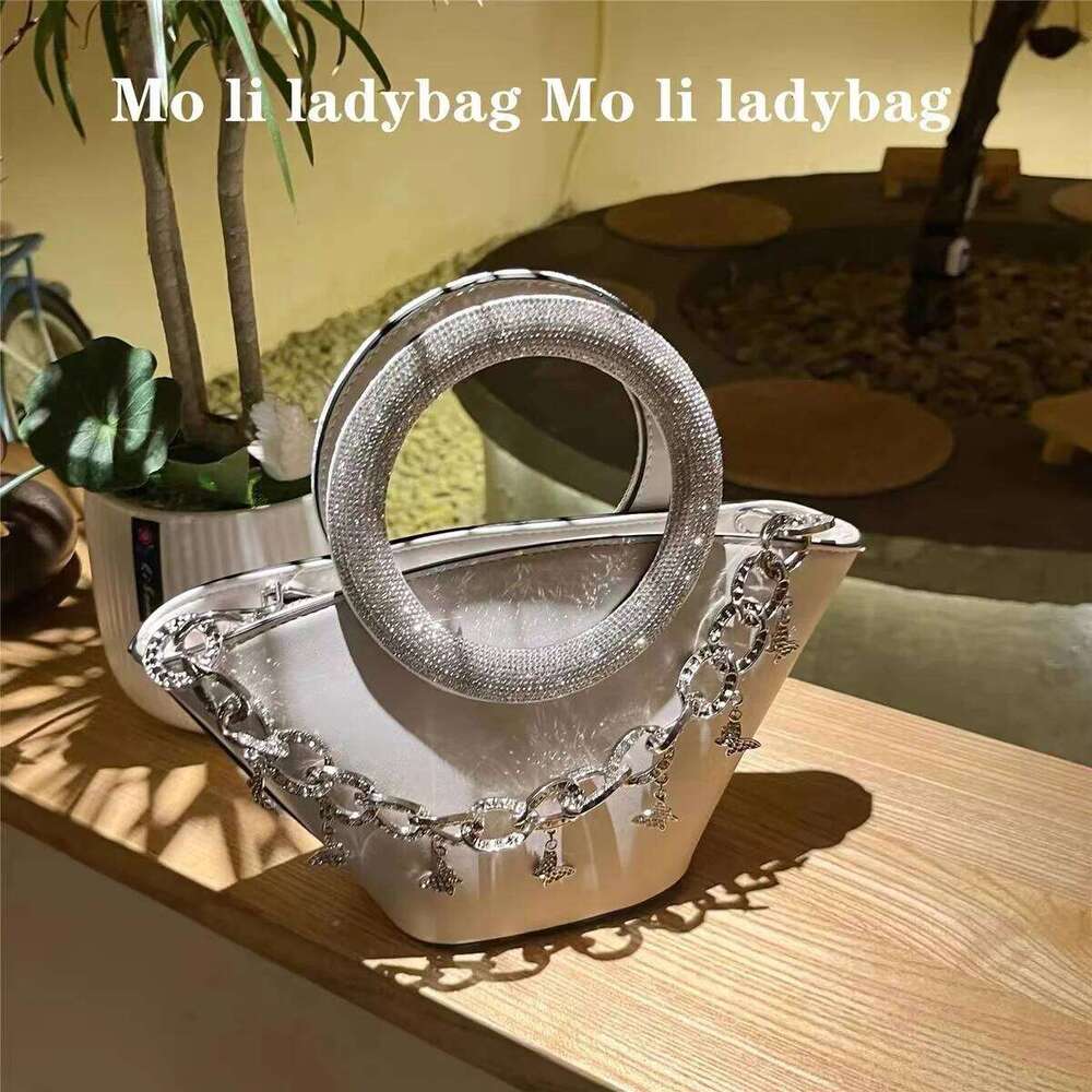 Designer Bag Glitter Shiny Dia Evening Ring Handle Women Handbag Textured Leather Bucket Wedding Party Clutch Purse Shoulder Bag