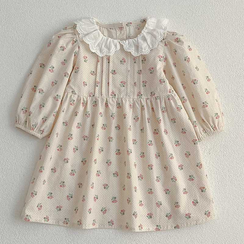 New Toddlers Kids Princess Dresses Children Dress Autumn New Girl Floral Embroidery Lace Collar Dress Cotton Casual Girls Dress R250530