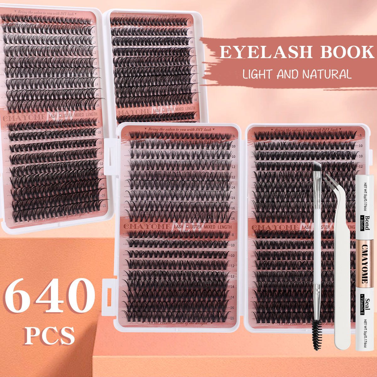 DIY Lash Clusters Kit 640Pcs Individual Eyelashes Thick Fluffy Handmade Reusable DIY Segmented Eyelash Extensions for Women Grafted Lashes