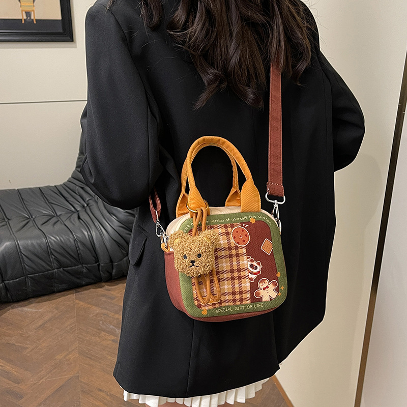 Ladies Handheld Grid Square Bag New Fashionable Korean fashion Canvas Bag Cartoon fashion Crossbody Bag Designer Women s Shoulder Bag