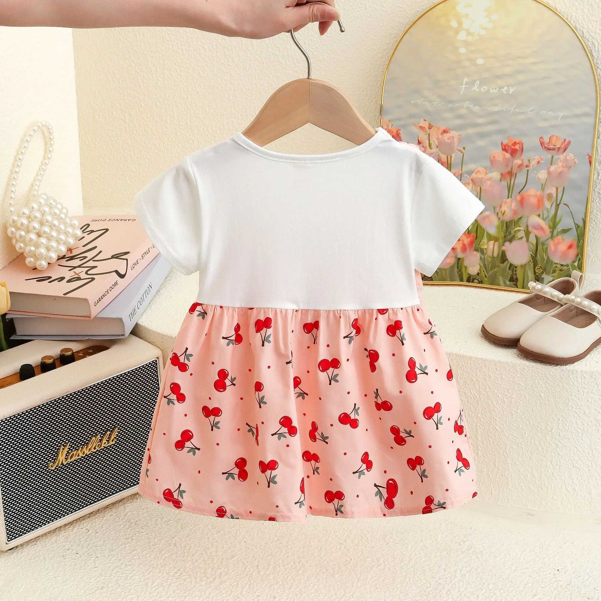 Comfortable Cotton Dress For Baby Girl Cherry Printed Dress For Kids Korean Style Dress R250530