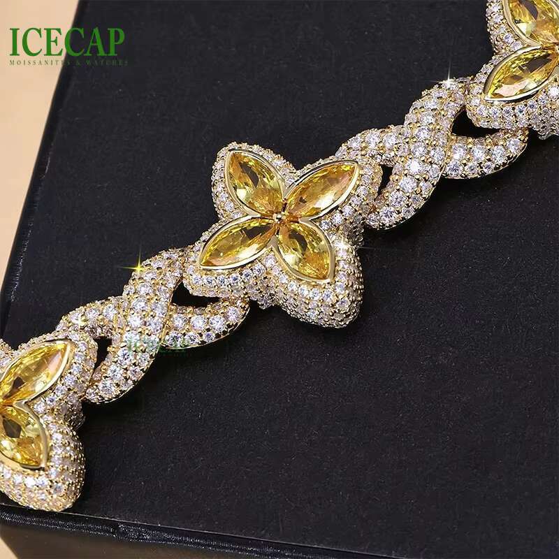 Icecap Custom Clover Cuban Bracelet Hip Jewelry VVS Moissanite Diamond Bracelet 925 Sterling Silver Charm Bracelet for Bulk