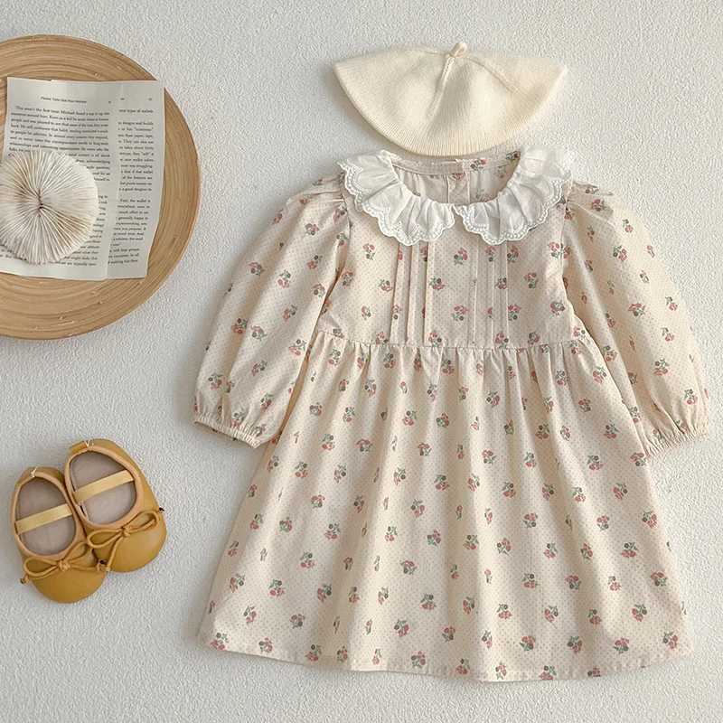 New Toddlers Kids Princess Dresses Children Dress Autumn New Girl Floral Embroidery Lace Collar Dress Cotton Casual Girls Dress R250530