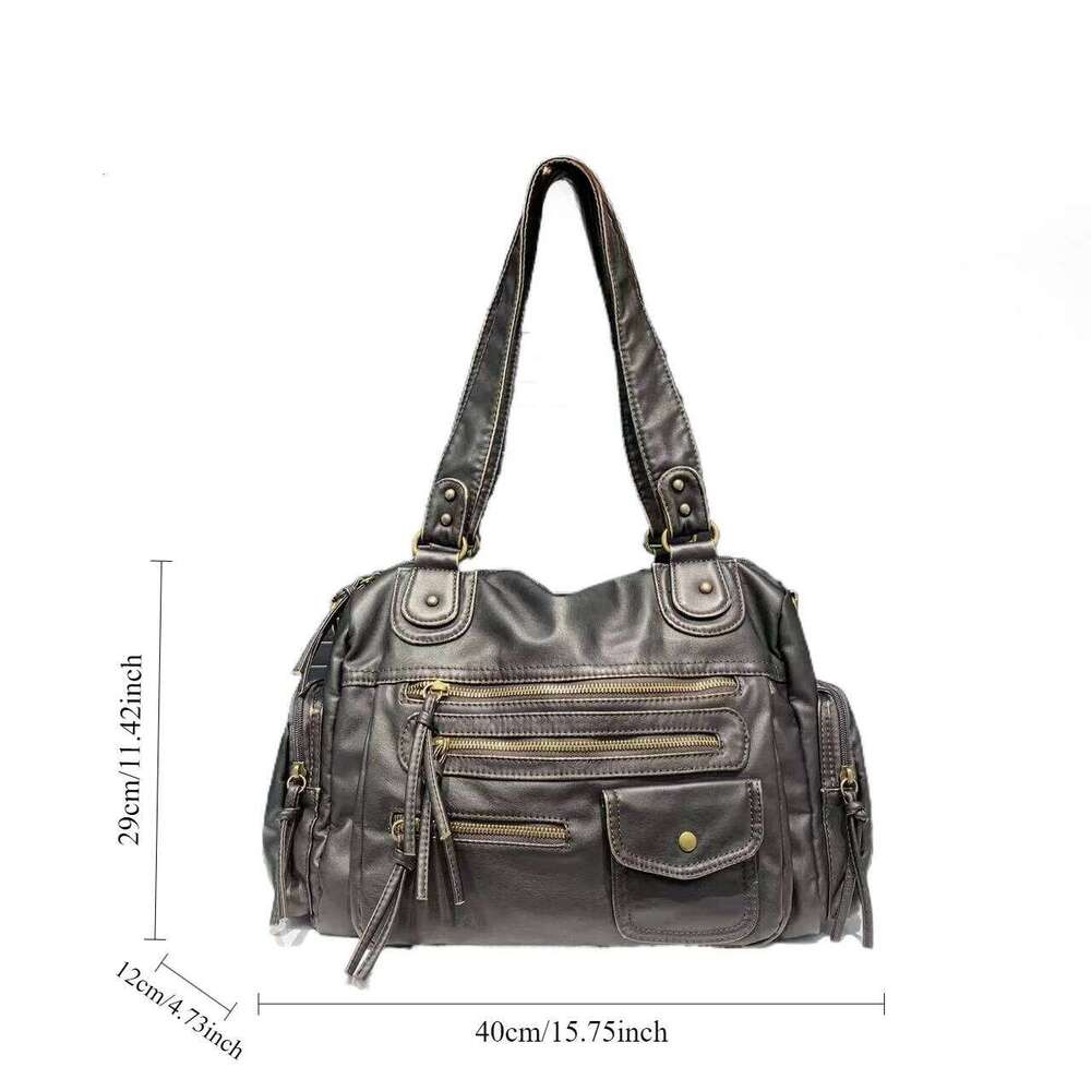 Designer Bag Y K Hot Girl Single Shoulder Crossbody Vintage Washed Leather Motorcycle Large Capacity Multi Pocket Bag