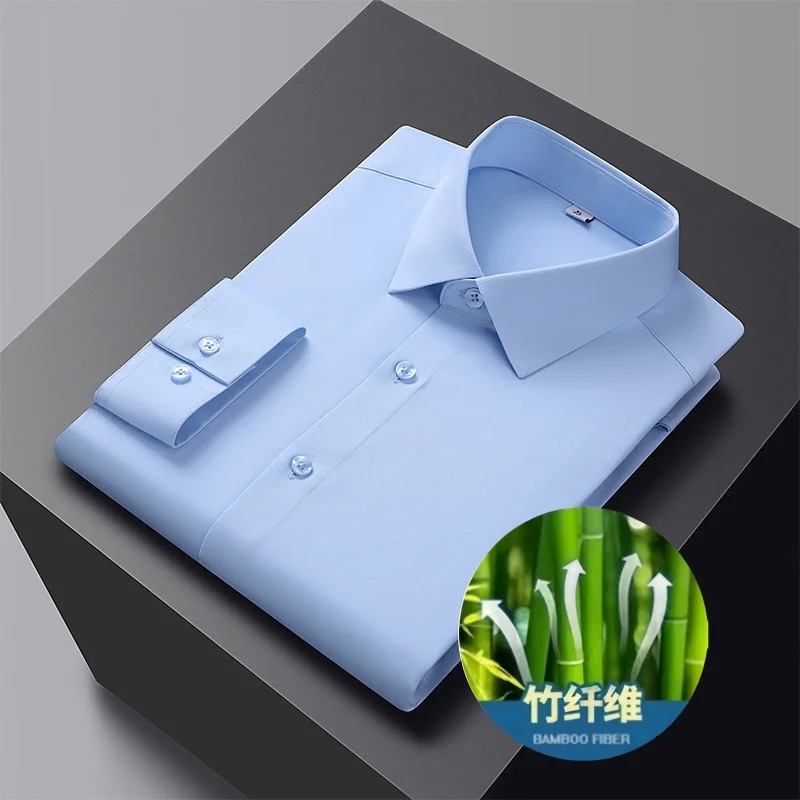 Quality Men Shirt Bamboo Fiber Long Sleeve Antiwrinkle Nonironing Slim Fashion Casual Business Office White Dress S4XL 250528Z