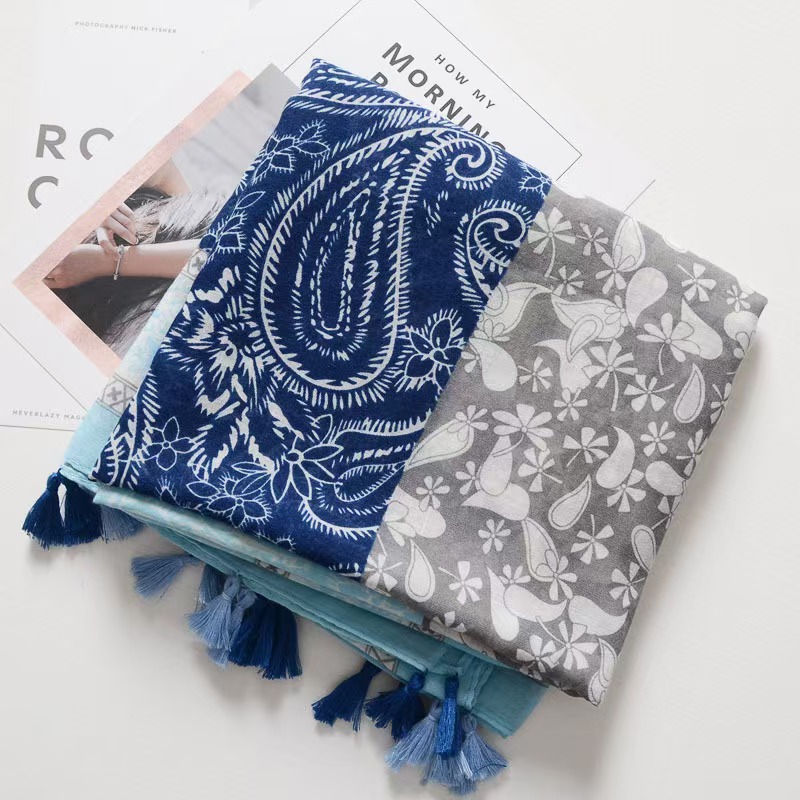 T847 new Bohemian scarf Japanese art all-match cotton and linen scarf small fresh cashew print color matching gauze scarf thin