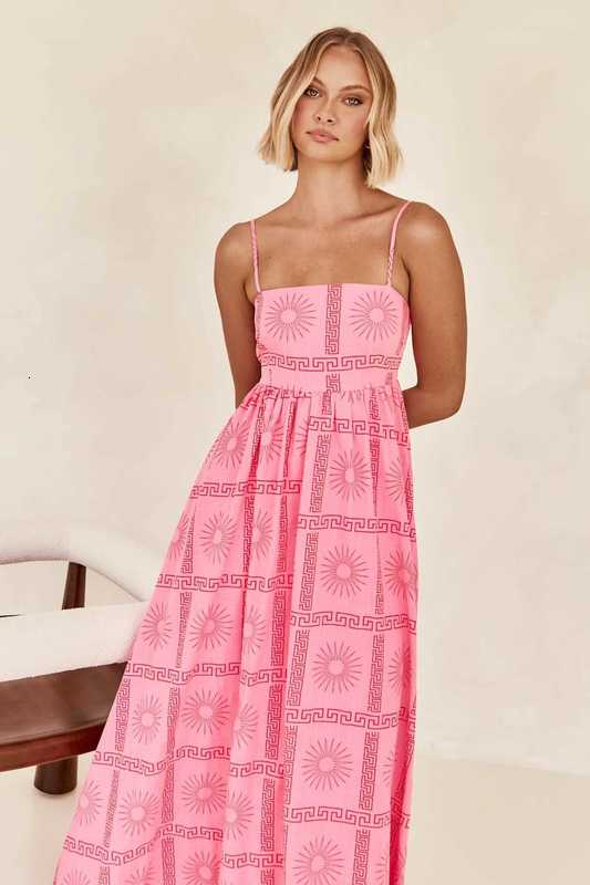 Casual Women Dresses 2025 Summer New Fresh Fashion Printed Personality Back Hollow Out Strap Dress