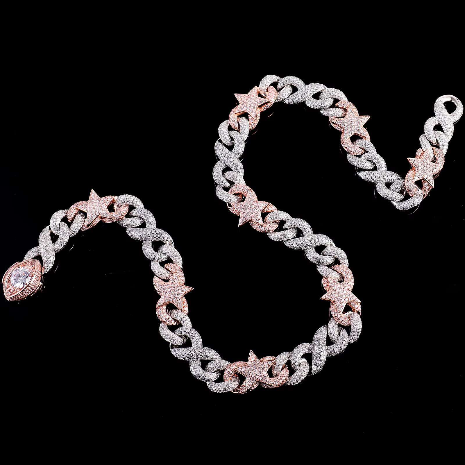 Fine Jewelry Chain 925 Silver Rose Gold Plated Necklace Moissanite Cuban Link Hip Hop Cuban Chain Bracelet for Women