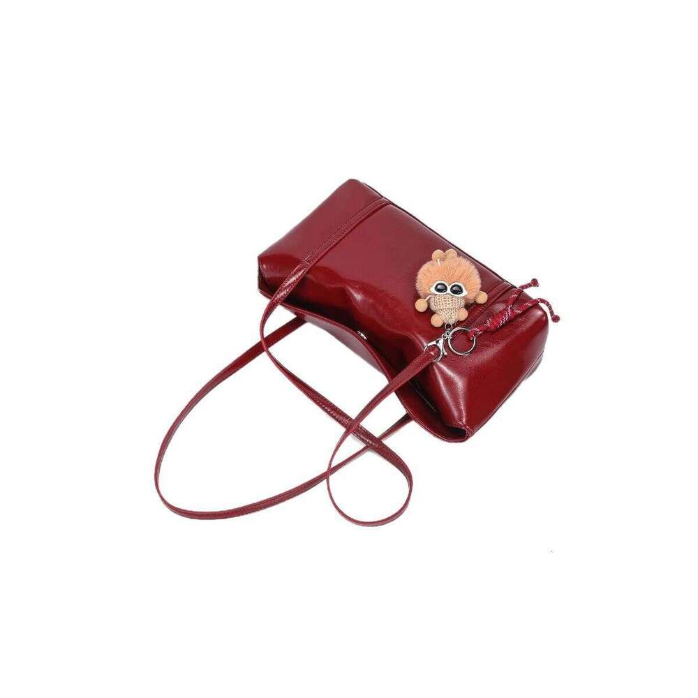 Tote Bag Mini Bag Solid Color New Women S Handheld Commuter Korean Style Oil Leather Glossy Niche Simple Casual Underarm Bag Crossbody Bag