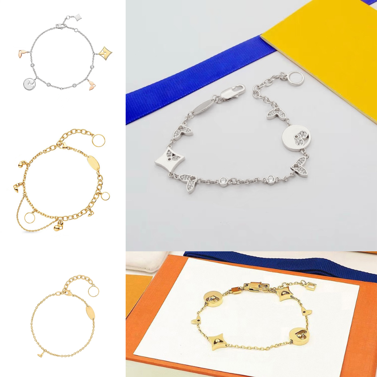 luxury charm bracelet designer jewelry flower bracelets 18K Gold Plated Vintage Engagement stainless steel jewelry diamond bracelet woman designer jewelry gift