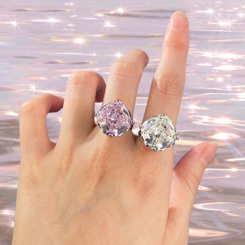 15*15 iceflower cut love rose ring S925 sterling silver crystal pink and white rose high-carbon diamond luxurious setting wedding proposal birthday an