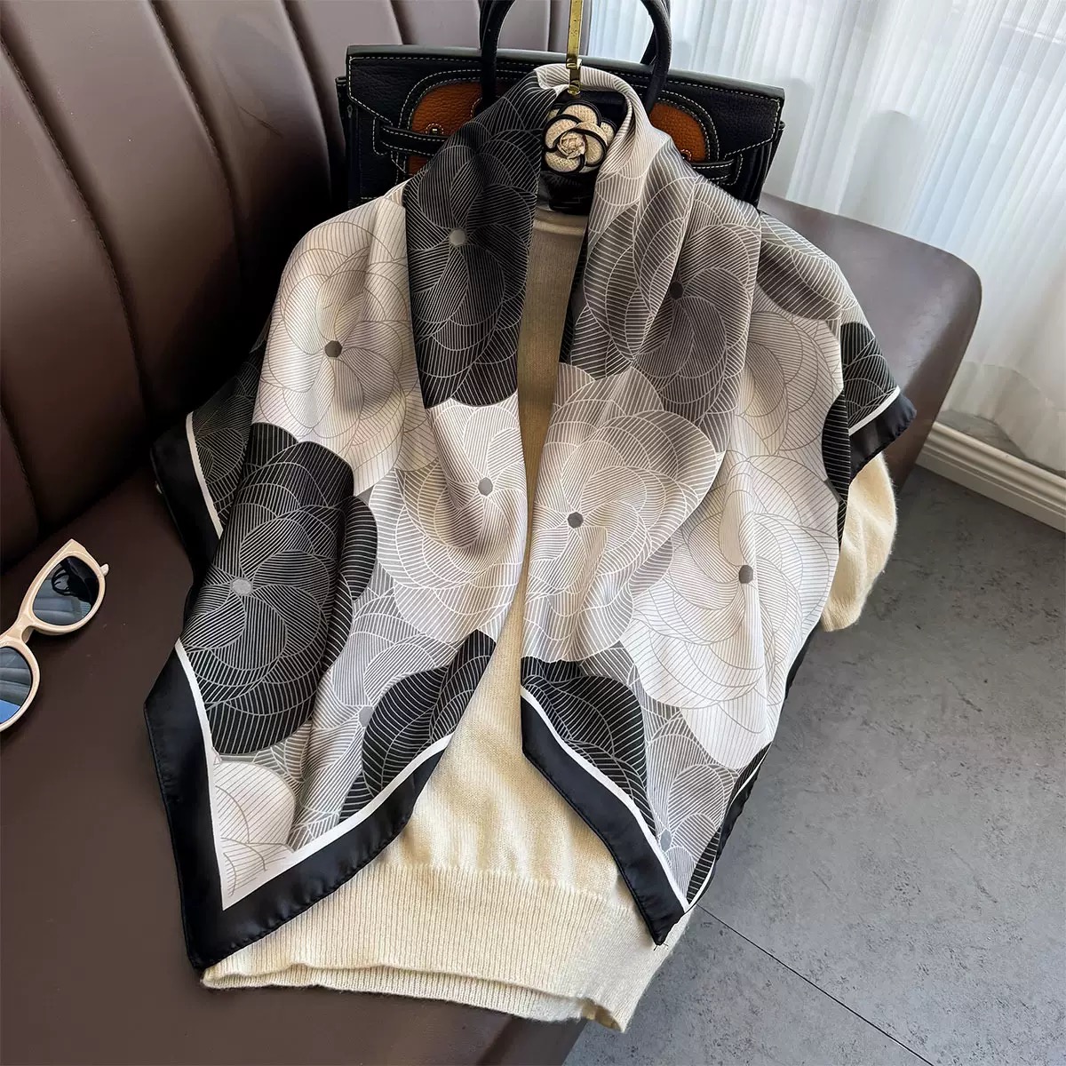 K879 2025 Korean version of the spring and summer print fashion style large square scarf outer shawl thin gauze scarf sun protection outer scarf