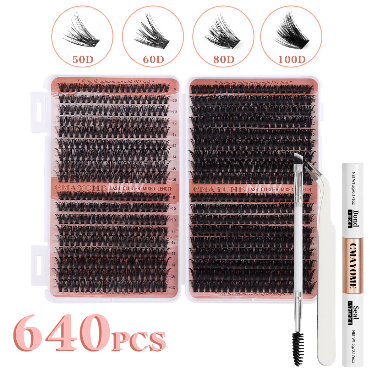 DIY Lash Clusters Kit 640Pcs Individual Eyelashes Thick Fluffy Handmade Reusable DIY Segmented Eyelash Extensions for Women Grafted Lashes