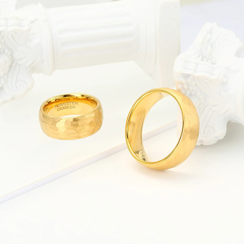 8mm Gold Color Hammered Tungsten Carbide Ring Domed Comfort Fit Engagement Ring Size 6-13 250529