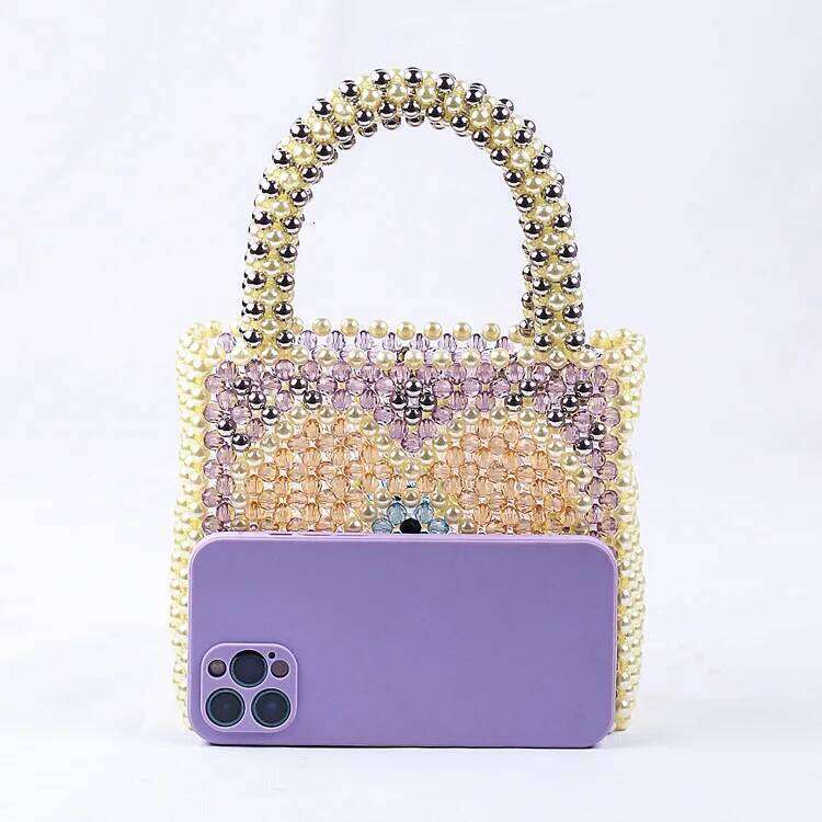 Light Blue Peach Handmade Fashion Heart Pearl Beaded For Floral Mini Handbags Women Bags Designer Bag