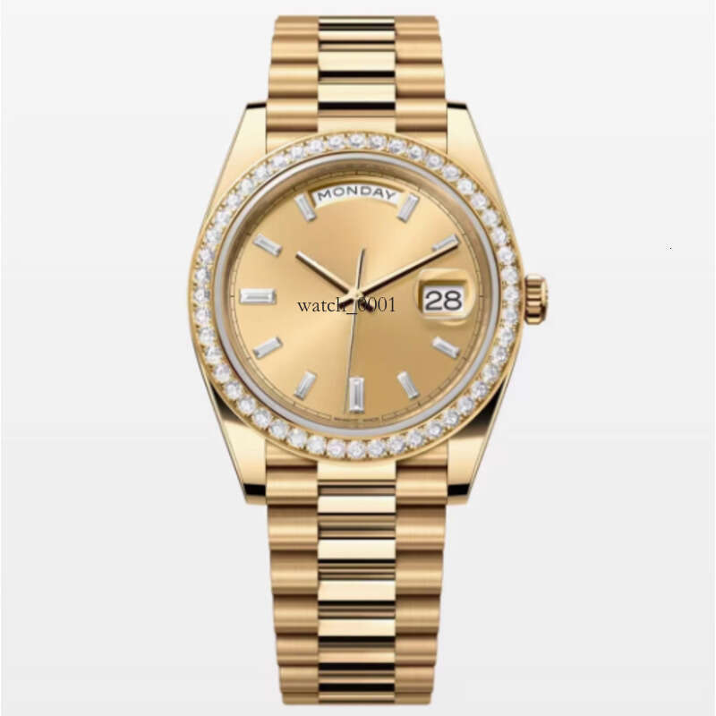 Super Factory Mens Watch Daydate Gold Dia Bezel 41mm Lens Time Scale Dial Japenese Movement Automatic Mechanical 116610 High-Quality Wristwatches