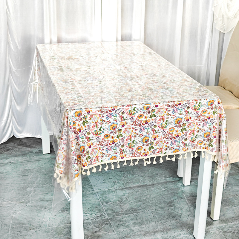 A635 pure cotton pastoral style 100% cotton printed tablecloth with transparent PVC waterproof, oil-proof, scalding and non-slip