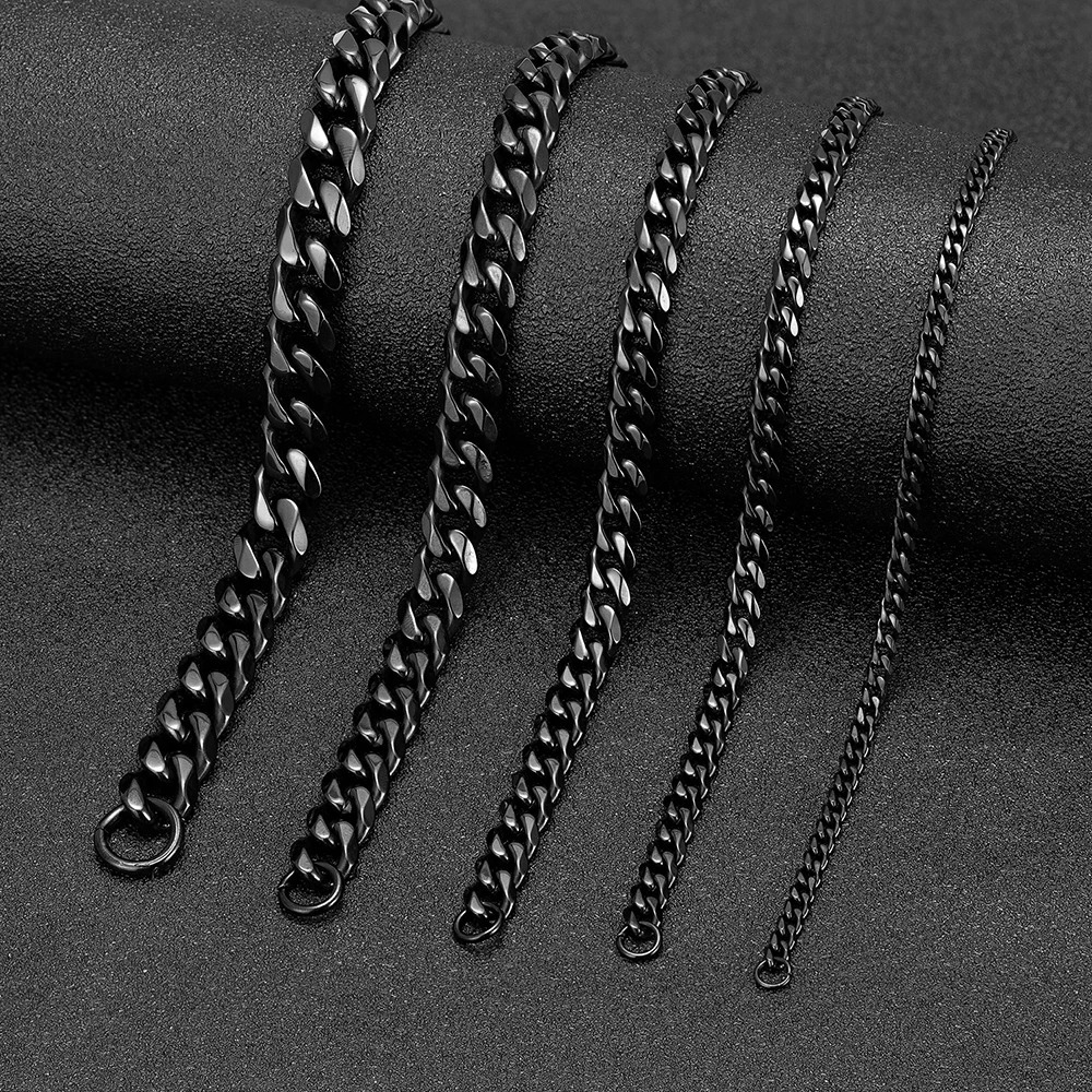 MKENDN Punk Men 311mm Stainless Steel Black Dainty Curb Cuban Link Chain Bracelets for Women Unisex Solid Jewelry Gifts 250528
