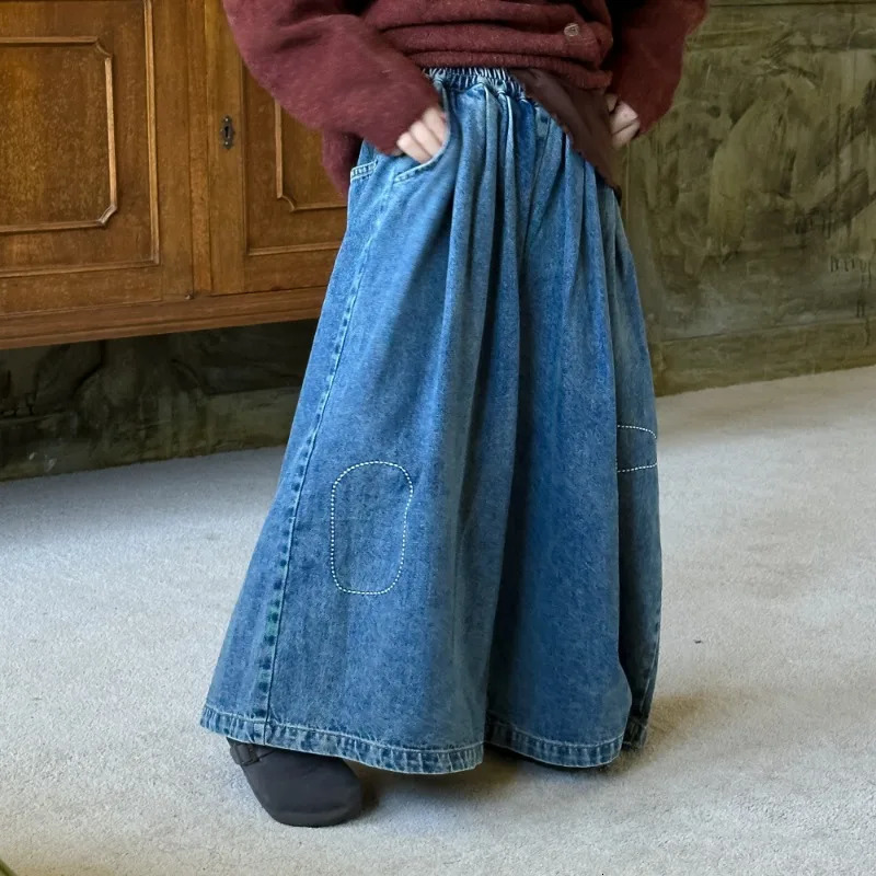 Childrens Girls Pants Spring Autumn Korean Style Denim Wide Leg Trouser Childrens Casual Loose Straight Casual Jeans Q2433 250527