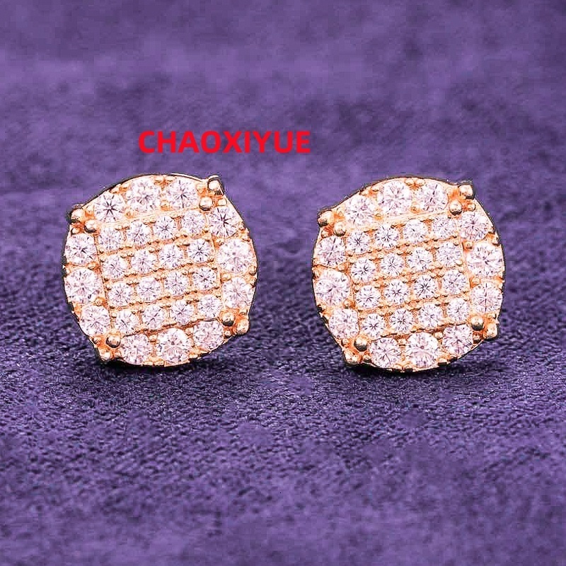 Hip Hop 10MM VVS 6 Rows Bling Moissanite Iced Out Mens Cluster Stud Earrings With 925 Sterling Silver Pass Diamond Tester