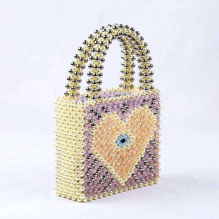 Light Blue Peach Handmade Fashion Heart Pearl Beaded For Floral Mini Handbags Women Bags Designer Bag